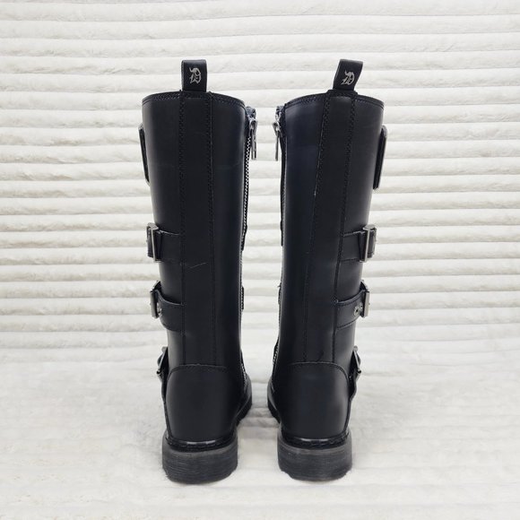 Combat Biker Boots Black Matte Lightning Bolt Tread Bolt 405 Goth Punk - Picture 4 of 9